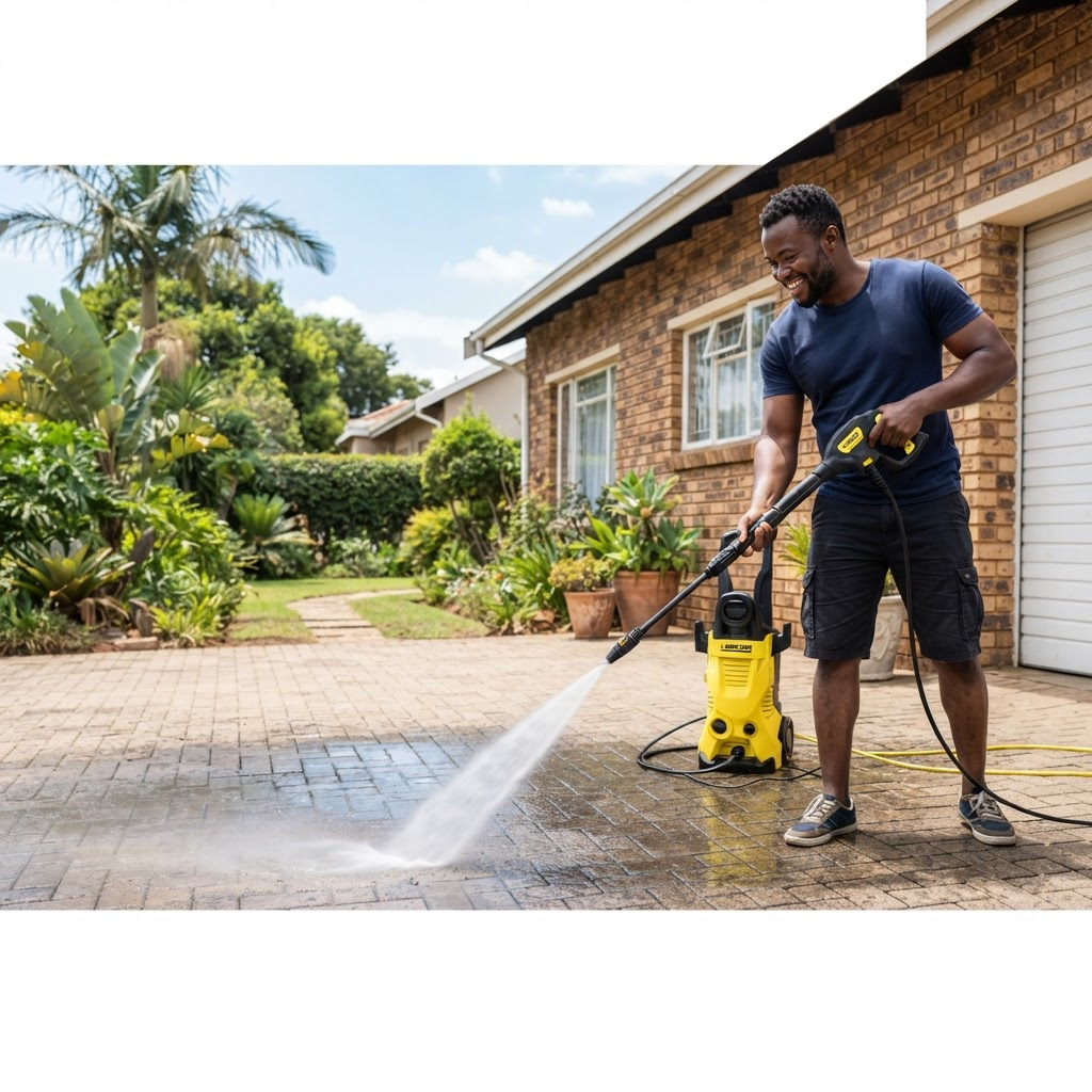 High-pressure cleaning in action